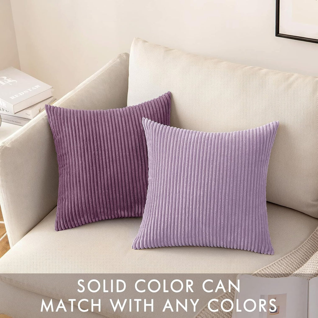 Miulee Pack of 2 Corduroy Pillow Covers Soft Solid Cushion Cases Decorative Boho Square Throw Pillow Covers Lavender Neutral Pillowcases fo…