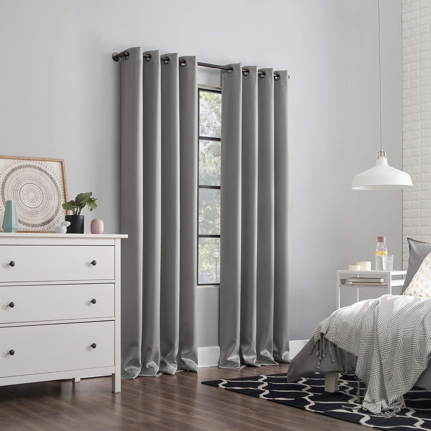 Sun Zero Nordic 2-pack Theater Grade Extreme 100% Blackout Grommet Curtain Panel Pair, 52" x 108", Silver
