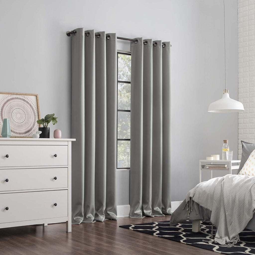 Sun Zero Nordic 2-pack Theater Grade Extreme 100% Blackout Grommet Curtain Panel Pair, 52" x 63", Silver