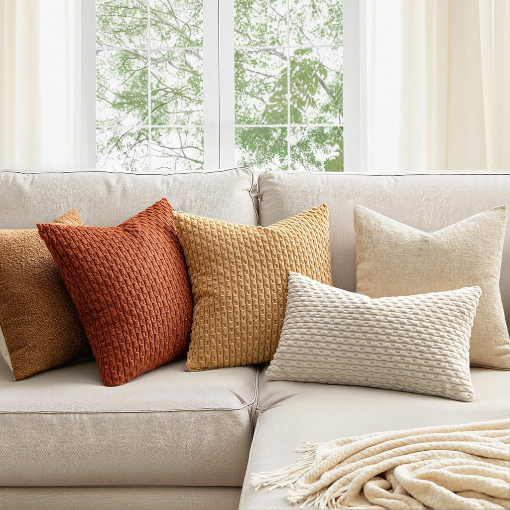 Miulee Throw Pillow Covers Soft Corduroy Decorative Set of 2 Boho Striped Pillow Covers Pillowcases Farmhouse Home Decor for Couch Bed Sofa…