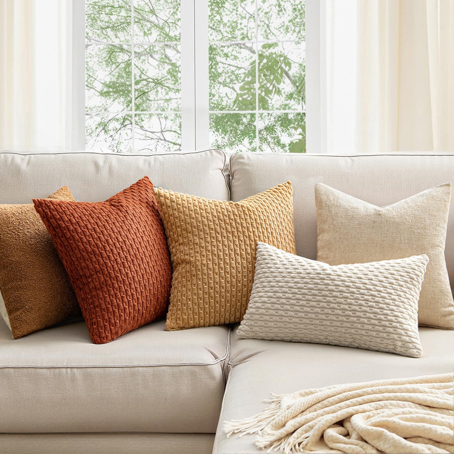 Miulee Throw Pillow Covers Soft Corduroy Decorative Set of 2 Boho Striped Pillow Covers Pillowcases Farmhouse Home Decor for Couch Bed Sofa…
