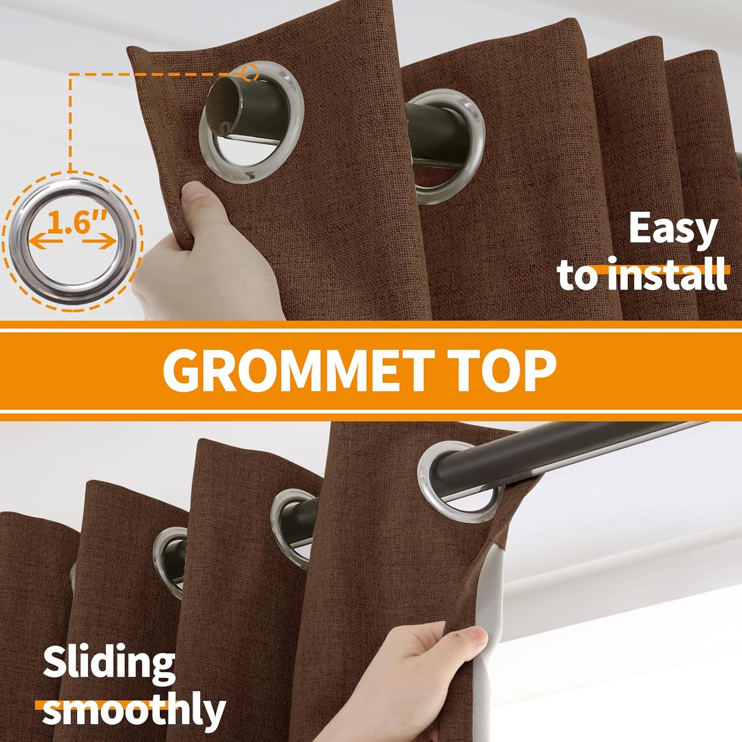 YoungsTex Brown Linen Blackout Curtains 63 Inches Long for Bedroom, Full Room Darkening Drapes with Grommet Thermal Insulated for Living Ro…
