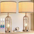 SRJJA Farmhouse Table Lamps for Living Room End Table Set of 2 - Rustic Bedside Lamps for Bedroom Nightstand with Night Light & USB A+C…