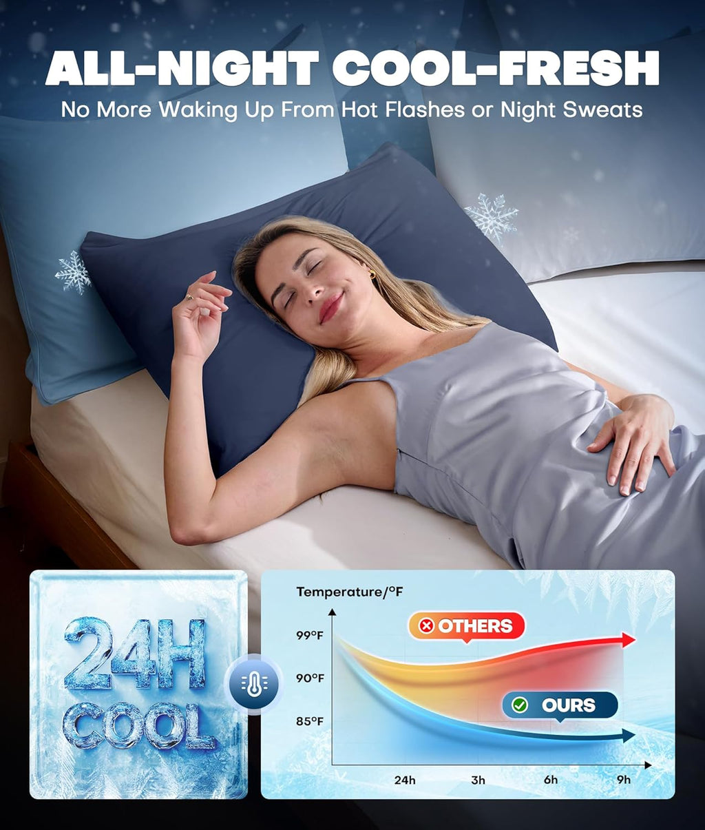 Rifens Ultra-Chill Cooling Pillowcase Set of 2 for Hot Sleepers, Softer Than Silk Pillow Cases for Protecting Hair & Skin, Breathable Bed P…