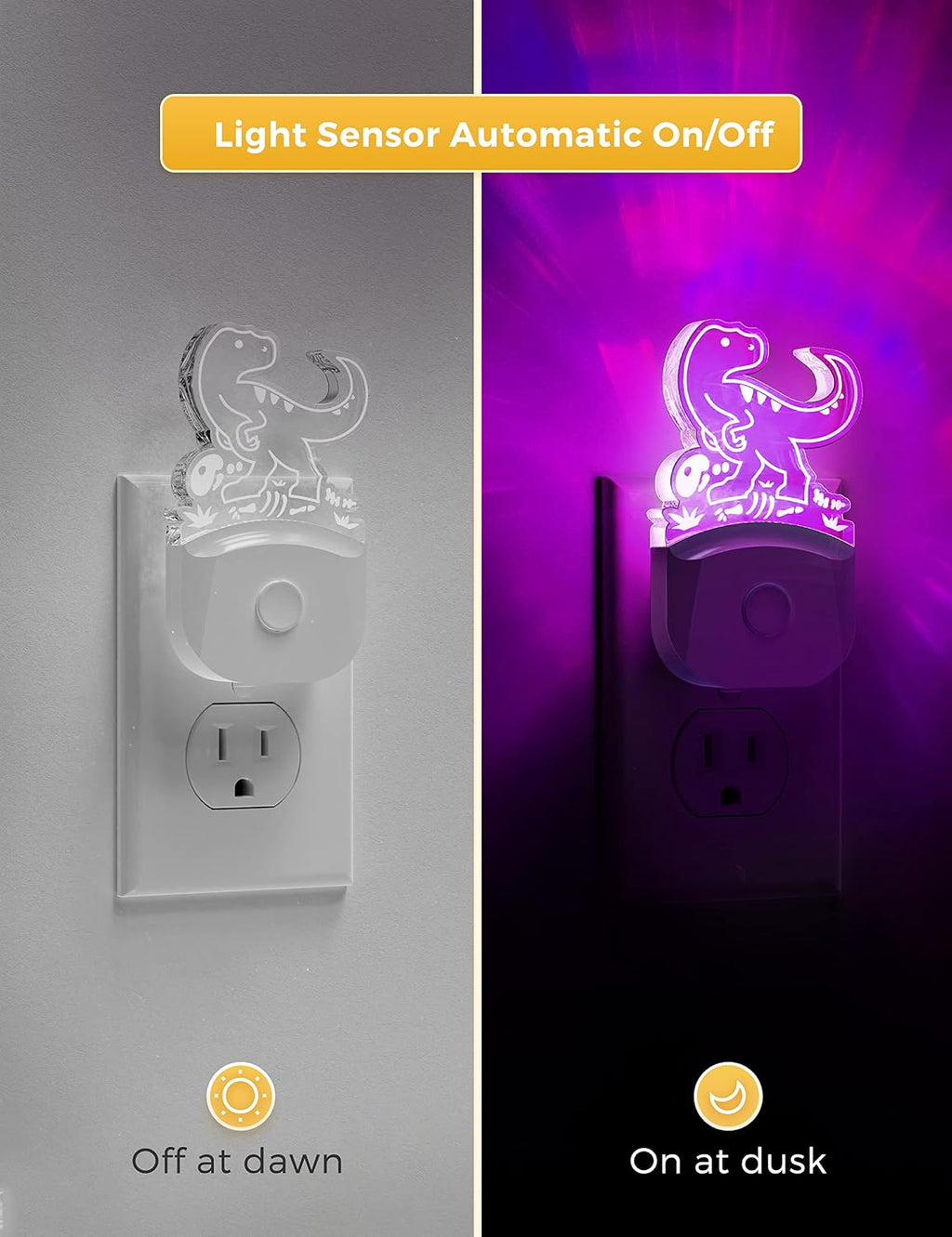 LOHAS Dinosaur Night Light for Boys, Kids Nightlight Plug in, Dusk-to-Dawn, Velociraptor LED Night Lights Plug into Wall, RGB+Soft White…