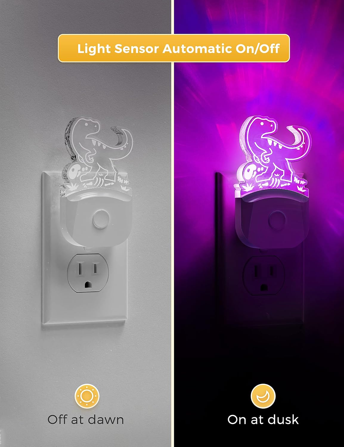 L LOHAS LED Night Light for Kids, Dinosaur Night Light for Boys, Velociraptor LED Night Lights Plug into Wall, RGB+Soft White 3000K, Dusk…