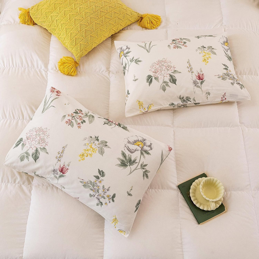 ECOCOTT Floral Pillowcases Standard Size Set of 2, 100% Washed Cotton Pillow Cases with Envelope Closure, Vintage Botanical Flower…