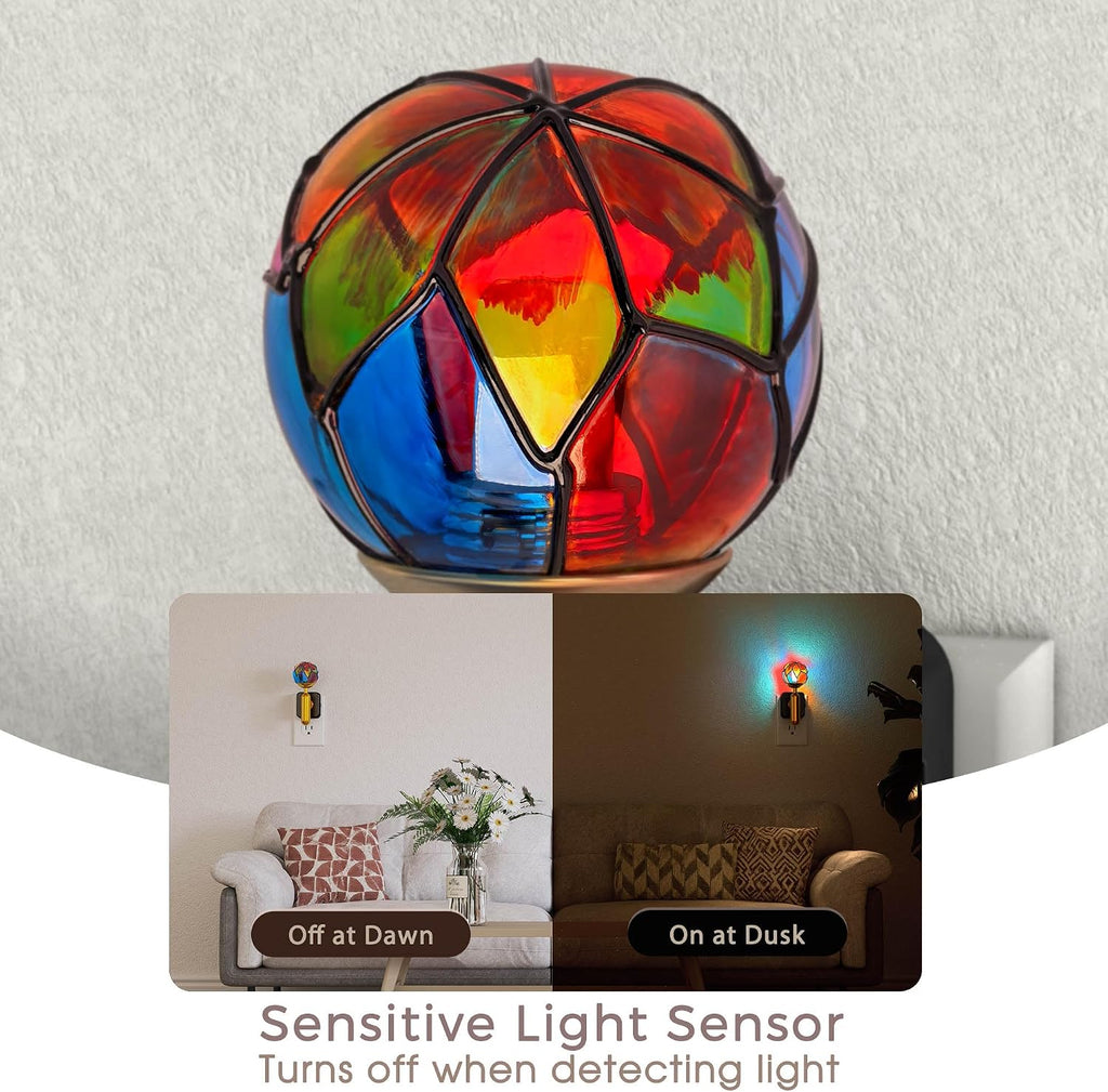 Briignite Night Lights Plug into Wall, Stained Glass Night Light with Dusk to Dawn Sensor, Dimmable Nightlight 0-100% Stepless Dimming…