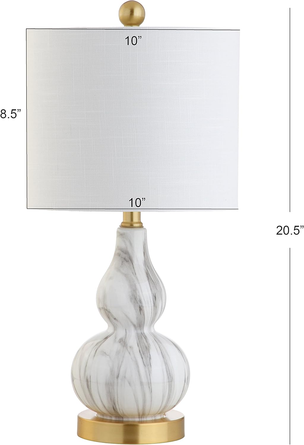 JONATHAN Y 20.5" Black/White Glass Table Lamp, Modern Gourd Bedside Nightstand Lamp for Bedroom, Living Room, White Linen Shade, LED Bulb…