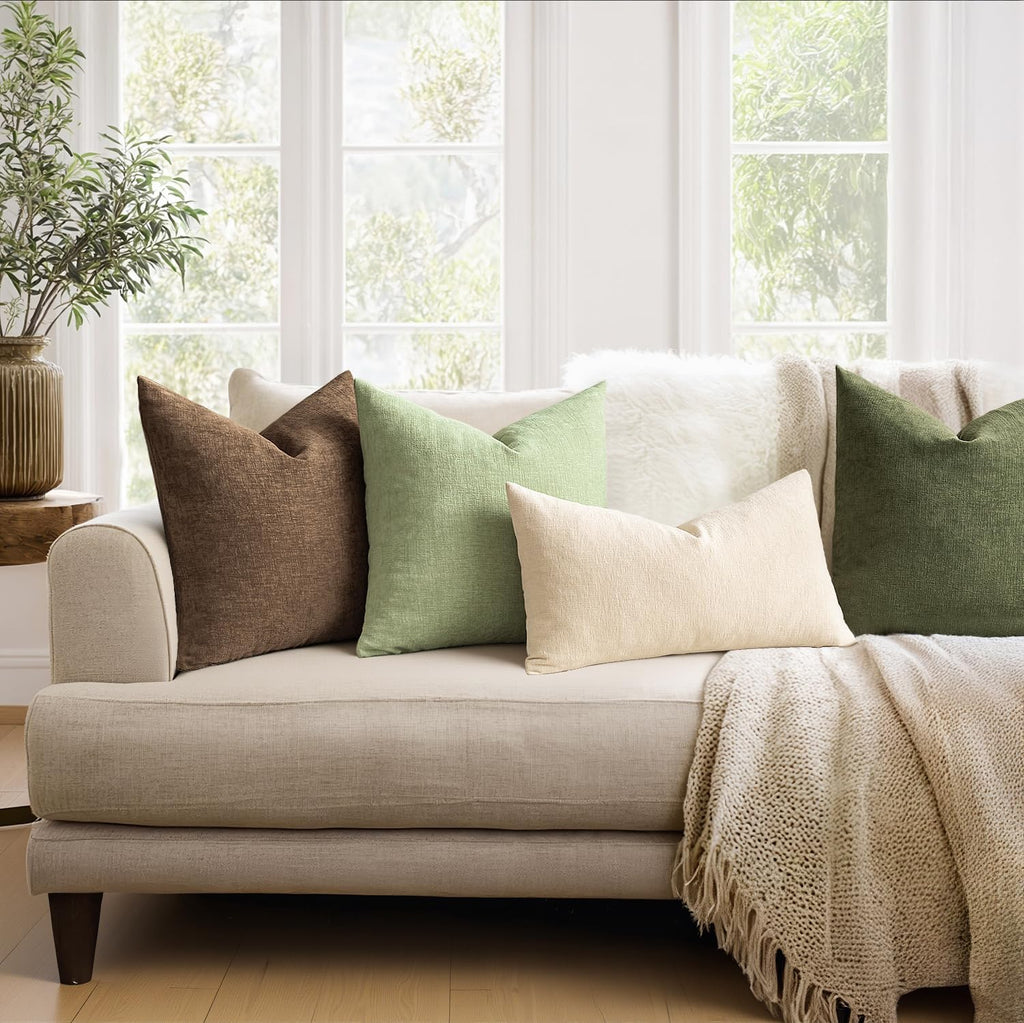 Miulee Sage Green Couch Pillow Covers 18x18 Inch, Set of 2 Soft Spring Chenille Decorative Square Throw Pillow Covers Farmhouse for Sofa Li…