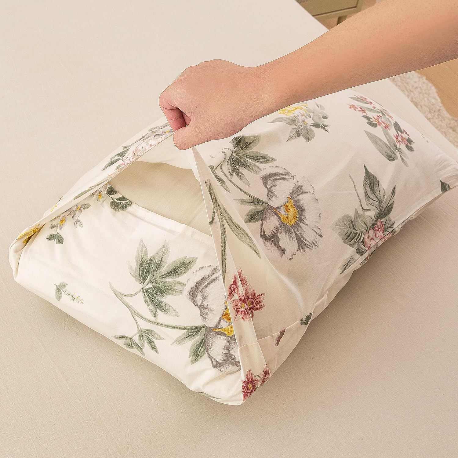 ECOCOTT Floral Pillowcases Standard Size Set of 2, 100% Washed Cotton Pillow Cases with Envelope Closure, Vintage Botanical Flower…