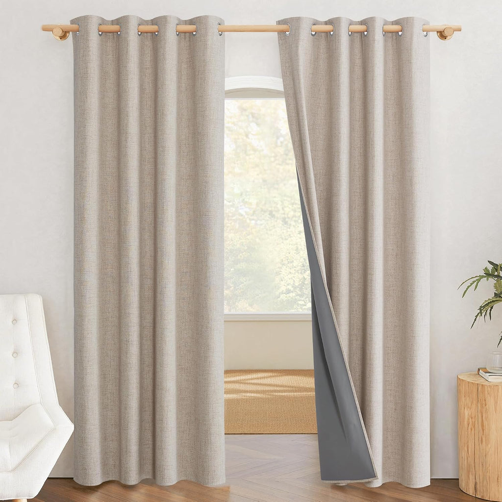 NICETOWN Farmhouse Style 100% Blackout Oatmeal Linen Curtains 90 inches Length, 2 Panels, 52" W, Room Cooling Window Draperies with…