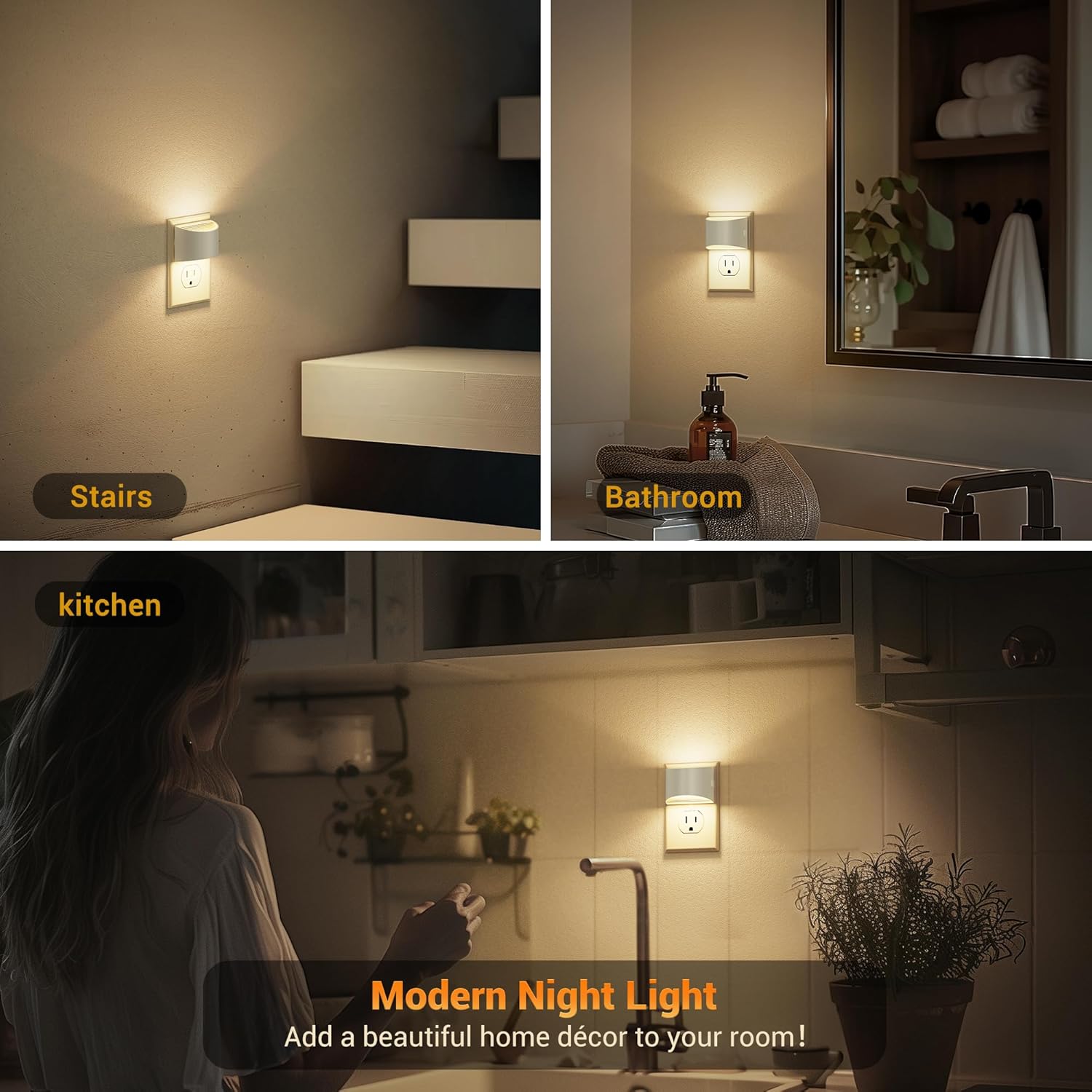 JandCase LED Night Lights Plug into Wall 2 Pack, Automatic Night Light, Dusk to Dawn Sensor Nightlight, 0-100LM Brightness Adjustable Night…