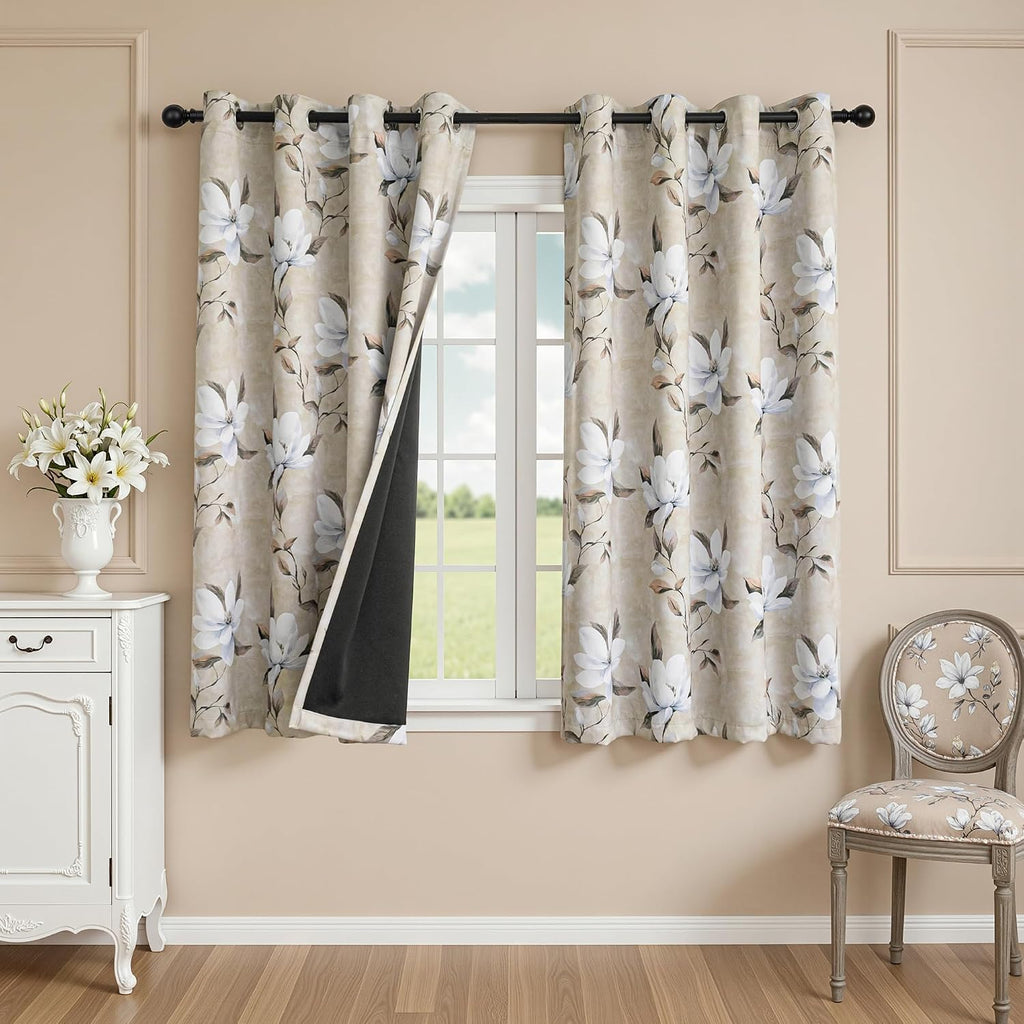 Myskyhome MYSKY HOME 95% Floral Blackout Curtains 63 Inch Length 2 Panels Set for Bedroom - Black Out Thermal Insulated Room Darkening Prin…