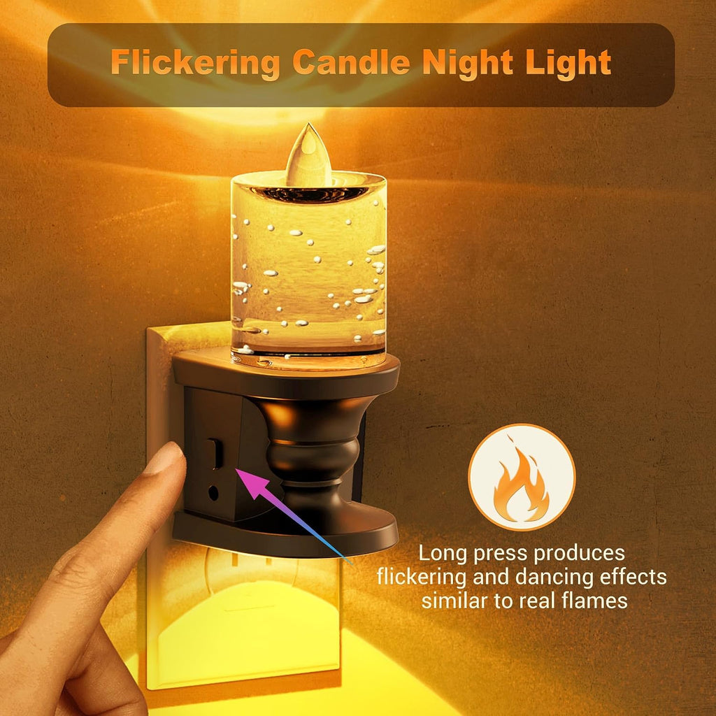 JandCase Night Light, Candle Amber Night Lights Plug into Wall, Flameless Flickering Candle Nightlight, 0-100LM Dimmable LED Nightlights…