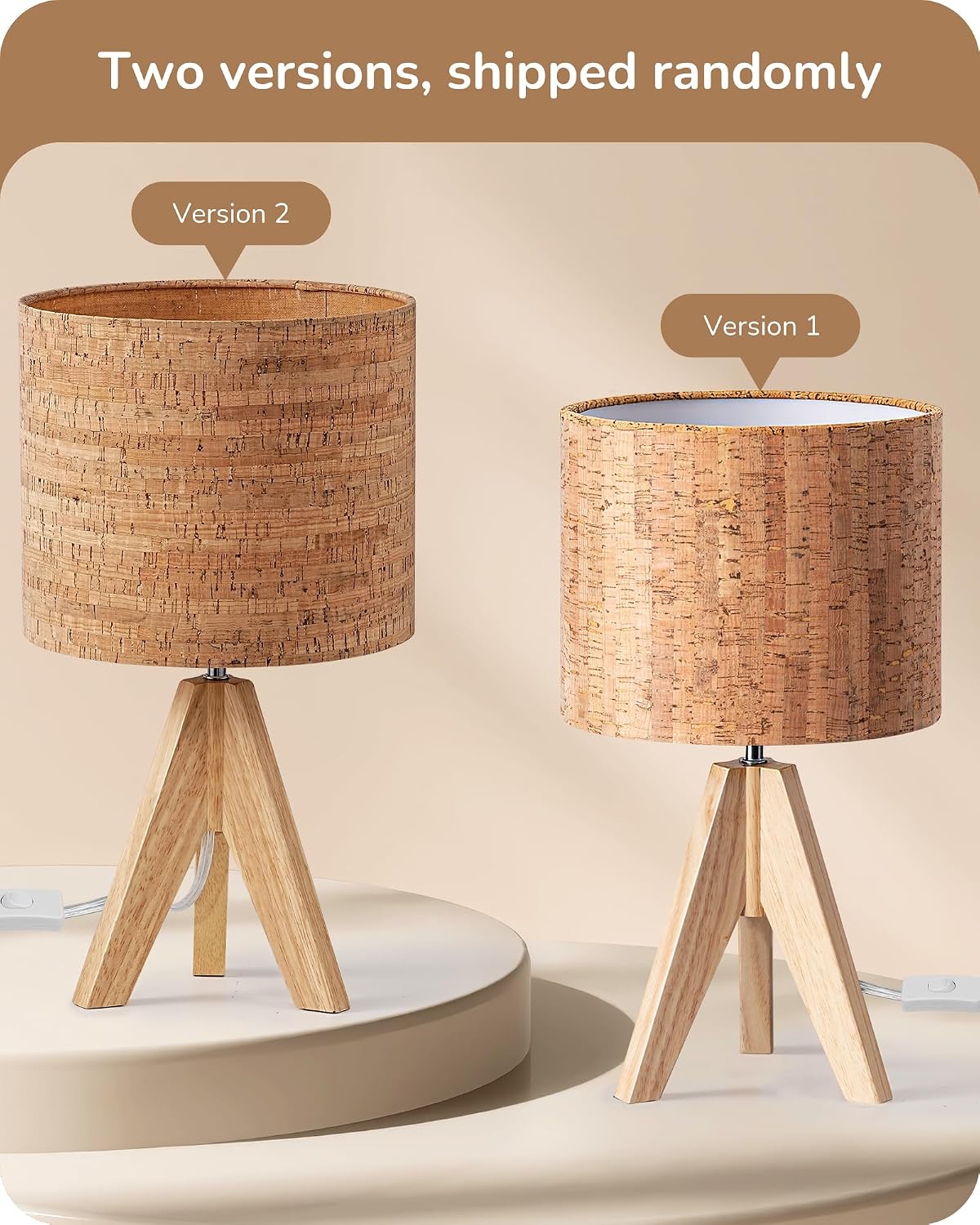 EDISHINE Small Table Lamp, Wooden Tripod Nightstand Lamp with Bark Linen Shade, Farmhouse Bedside Lamp for Nursery, Bedroom, Kids Room…