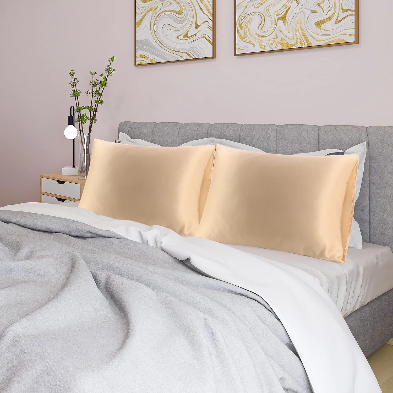 uxcell 2 Pack Silk Satin Pillowcase for Hair and Skin, Cool, Silky, Soft Breathable Pillow Cases Queen Size 20x30 Inch Sateen Pillowcase Ch…