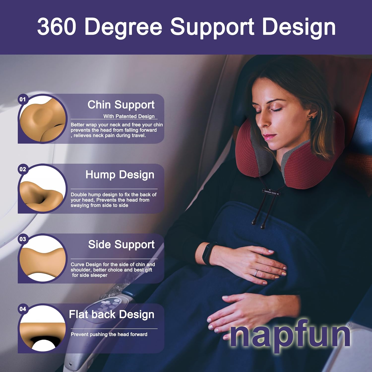 napfun Neck Pillow for Traveling, Upgraded Travel Neck Pillow for Airplane 100% Pure Memory Foam Travel Pillow for Flight Headrest Sleep…