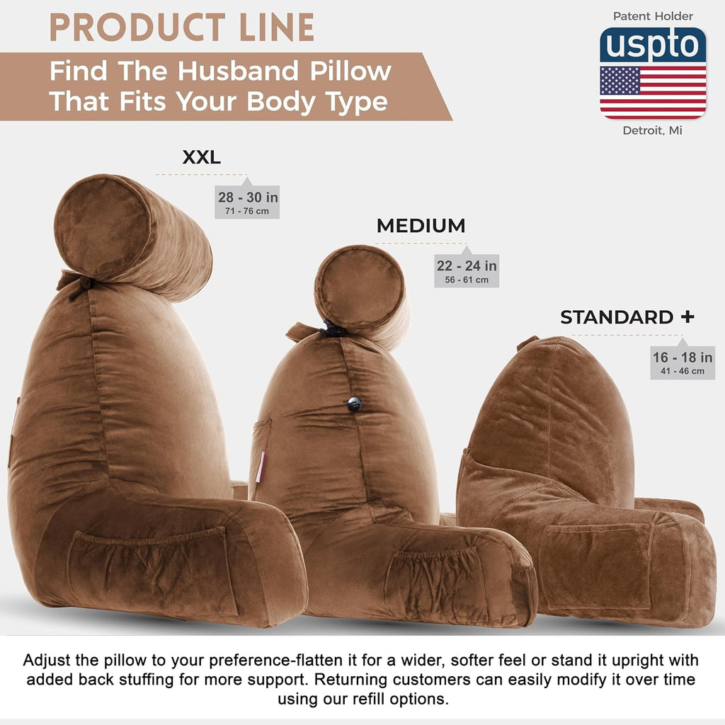 Husband Pillow XXL The Original for Adults - 30" Tall Backrest for Sitting Up in Bed - Firm Support Reading & Bed Rest Pillows for…