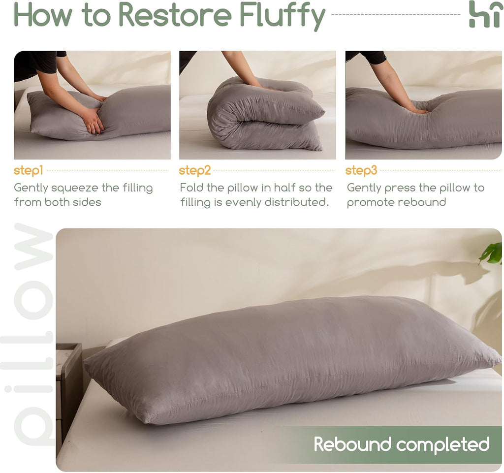 Higogogo Memory Foam Body Pillow, Thickened Large Long Bed Pillow for Adults, Full Body Pillow with Removable Pillow Cover(20x54 Inch), Pink…