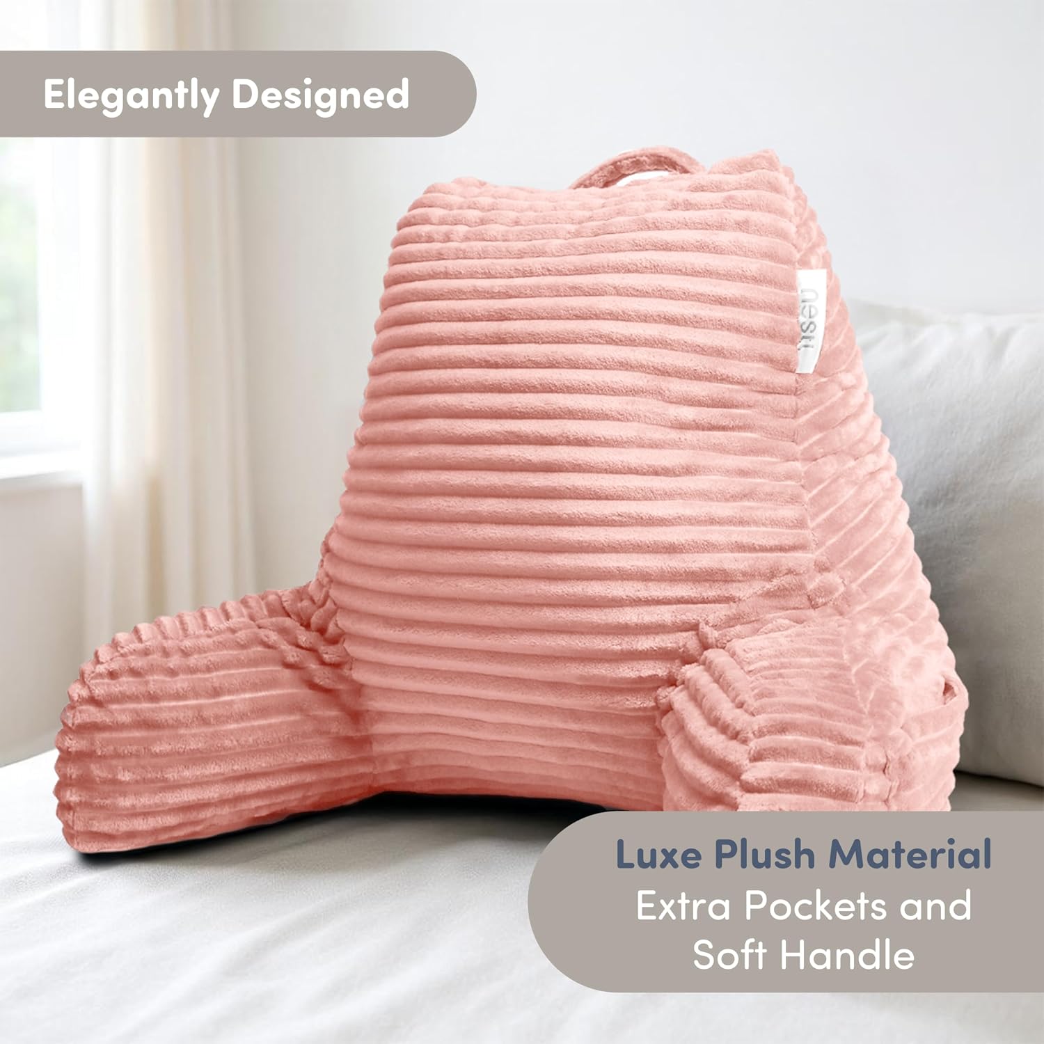 Nestl Reading Pillow with Shredded Memory Foam, Luxe Cut Plush Back Pillow for Sitting Up in Bed, Back and Arms Adjustable Support for…