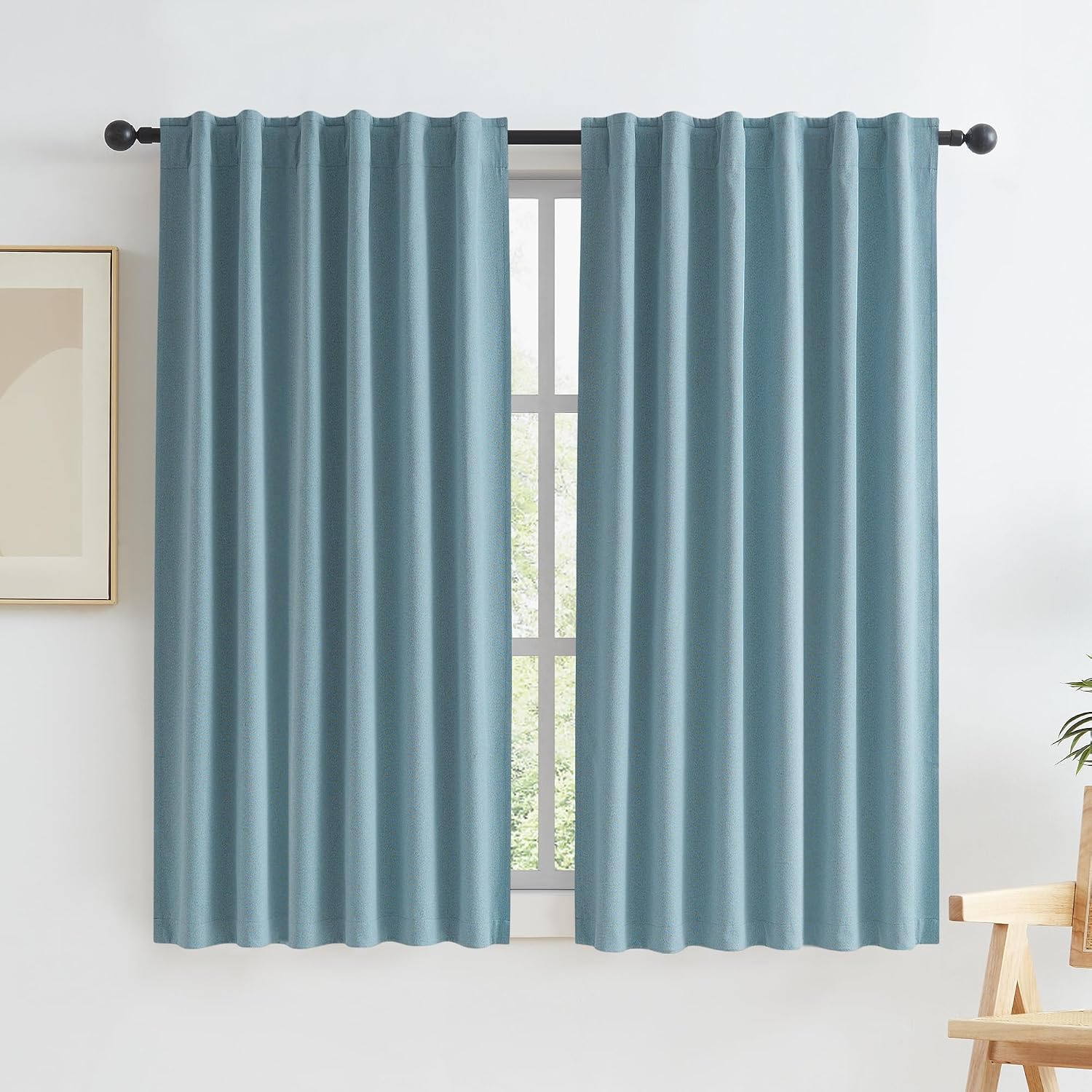 Keqiaosuocai Full Blackout Linen Curtains 45 Inch Drop 2 Panels, Heat and Full Light Blocking Thermal Insulated Drapes for Bedroom Back Tab…