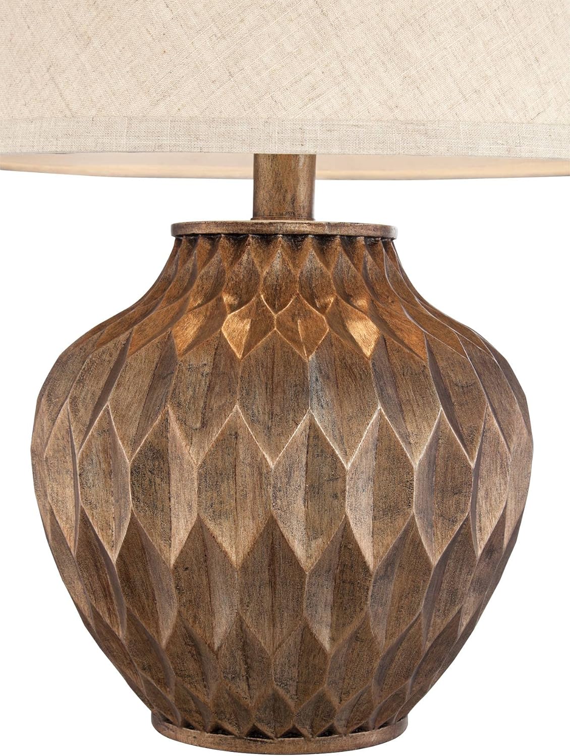 360 Lighting Buckhead Modern Accent Table Lamp 22" High Warm Bronze Brown Sculptural Geometric Textured Urn Tapered Fabric Drum Shade…