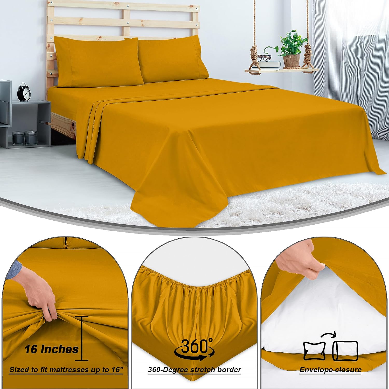 Royalelinens ROYALE LINENS 300 Thread Count 100% Long Staple Combed Cotton Sheet Set - 4 Piece King Bed Sheets - 1 Fitted, 1 Flat & 2 Pillo…