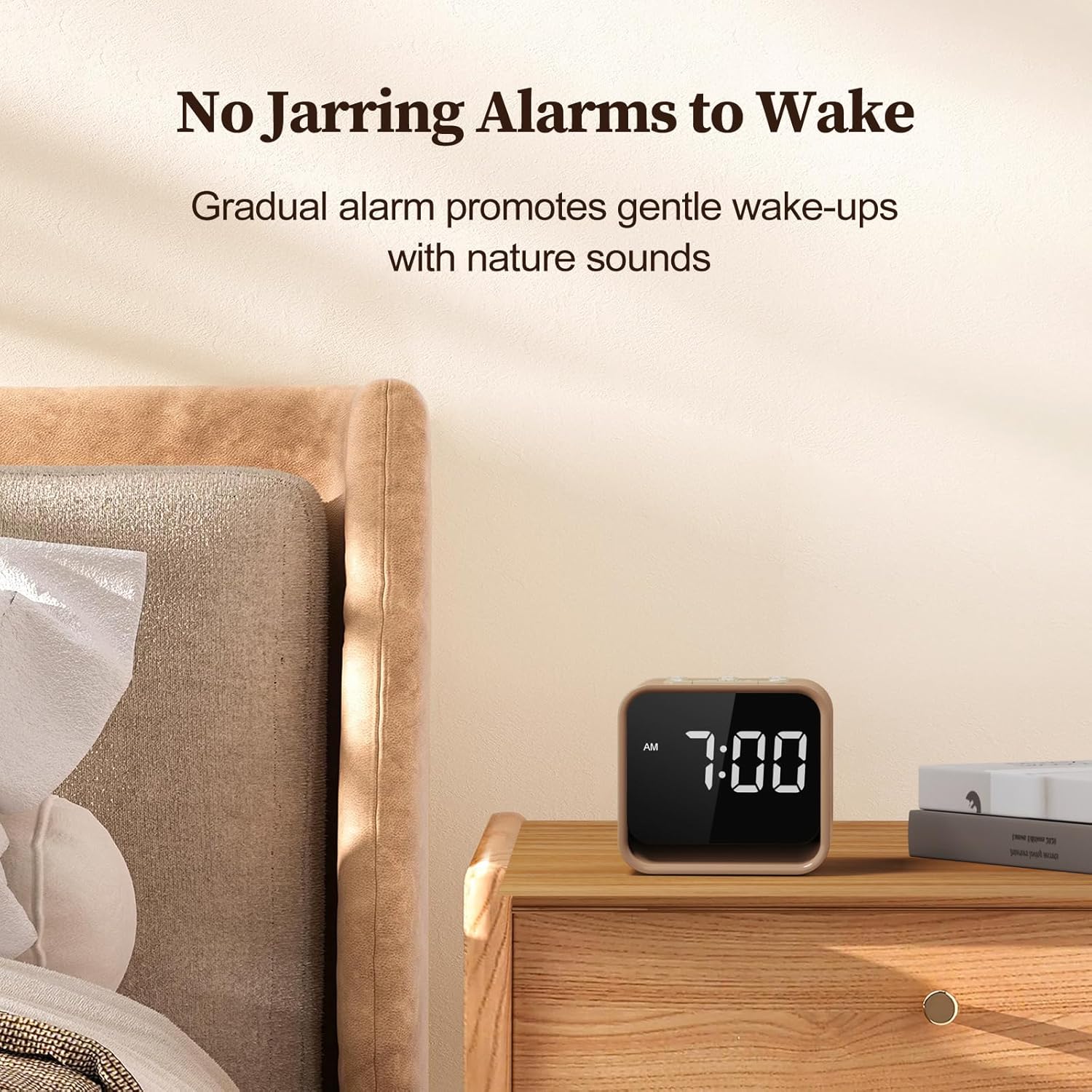 Housbay Wooden Sound Machine Alarm Clock for Bedrooms - Gentle Wake-Up with Birdsong, White Noise for Sleeping, Small Digital Clock for…
