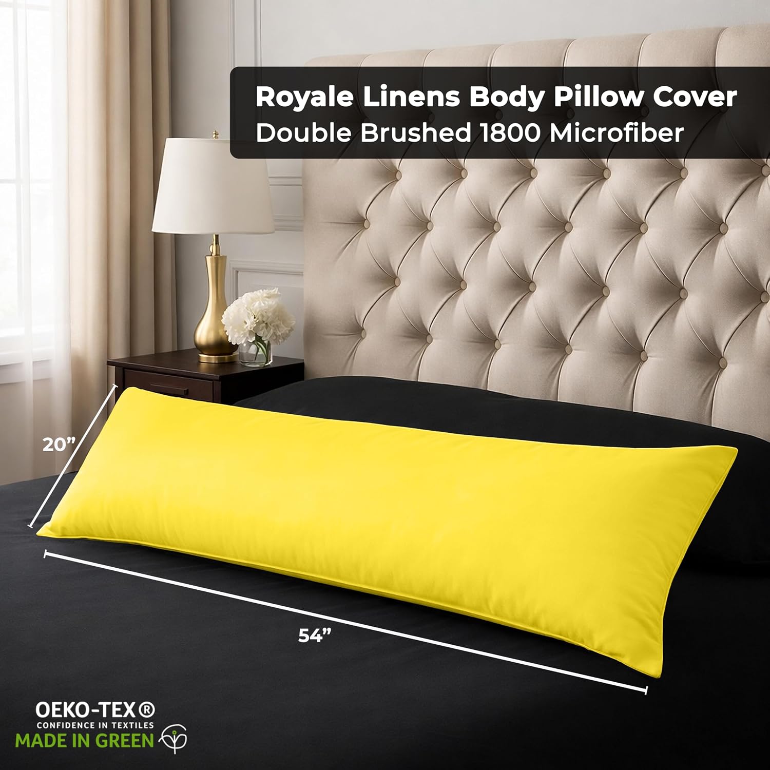 Royalelinens ROYALE LINENS Body Pillow Cover - Double Brushed 1800 Microfiber - 20"x54" with Hidden Zipper Closure - Wrinkle & Fade Resista…