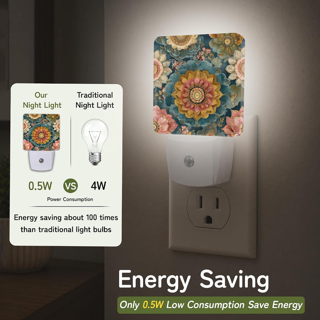 Night Light, Boho Sunflower Mandala Night Lights Plug into Wall for Bedroom Bathroom Hallway Kitchen, Dusk to Dawn Sensor Decorative Gift…