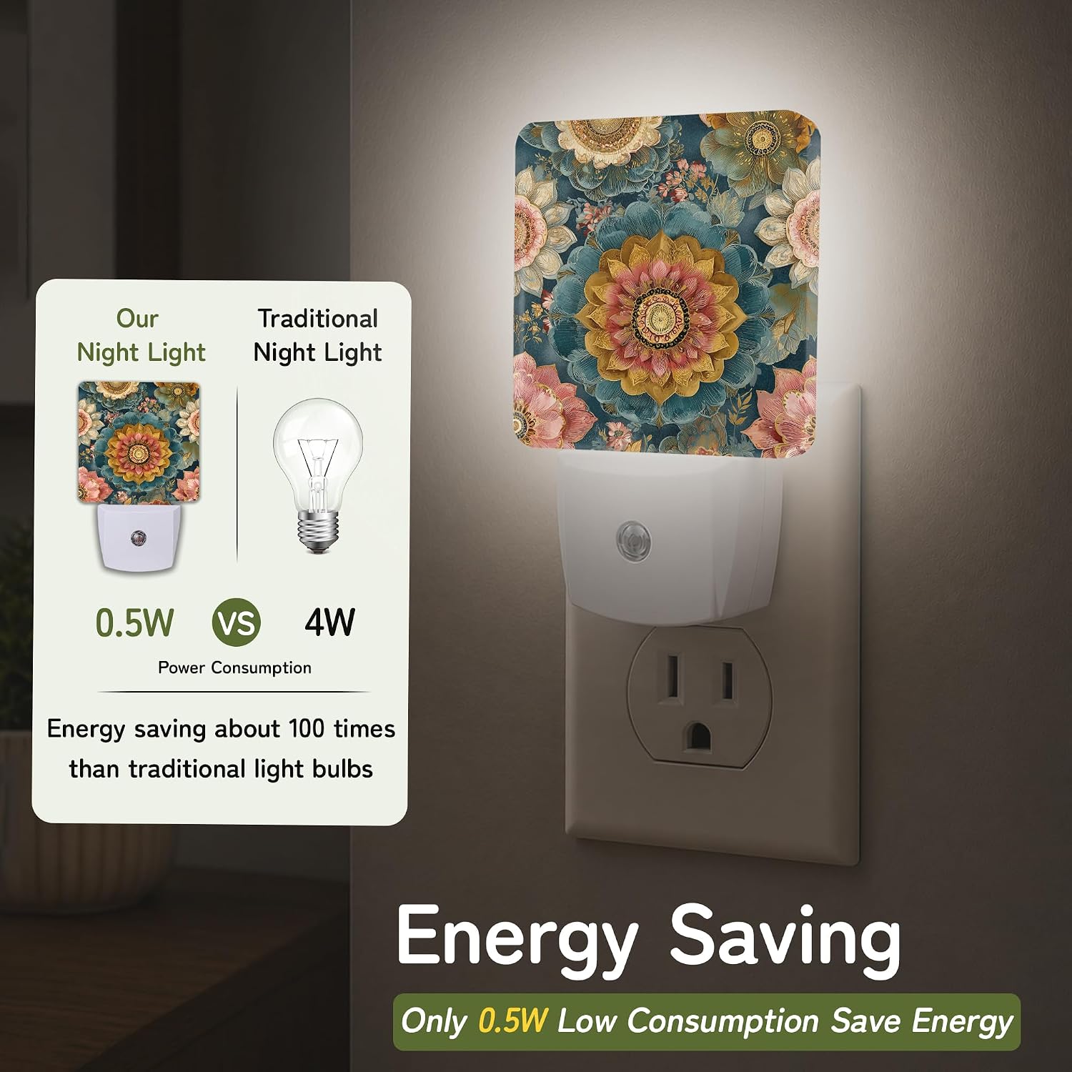 Night Light, Boho Sunflower Mandala Night Lights Plug into Wall for Bedroom Bathroom Hallway Kitchen, Dusk to Dawn Sensor Decorative Gift…