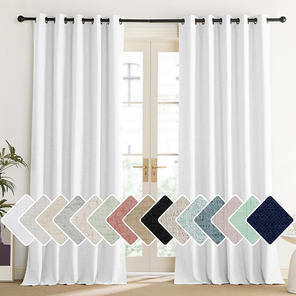 NICETOWN 100% Absolutely Blackout Linen Curtains with Thermal Insulated Liner, Greyish White, 62" Wide, 90" Length Energy Saving Curtains…