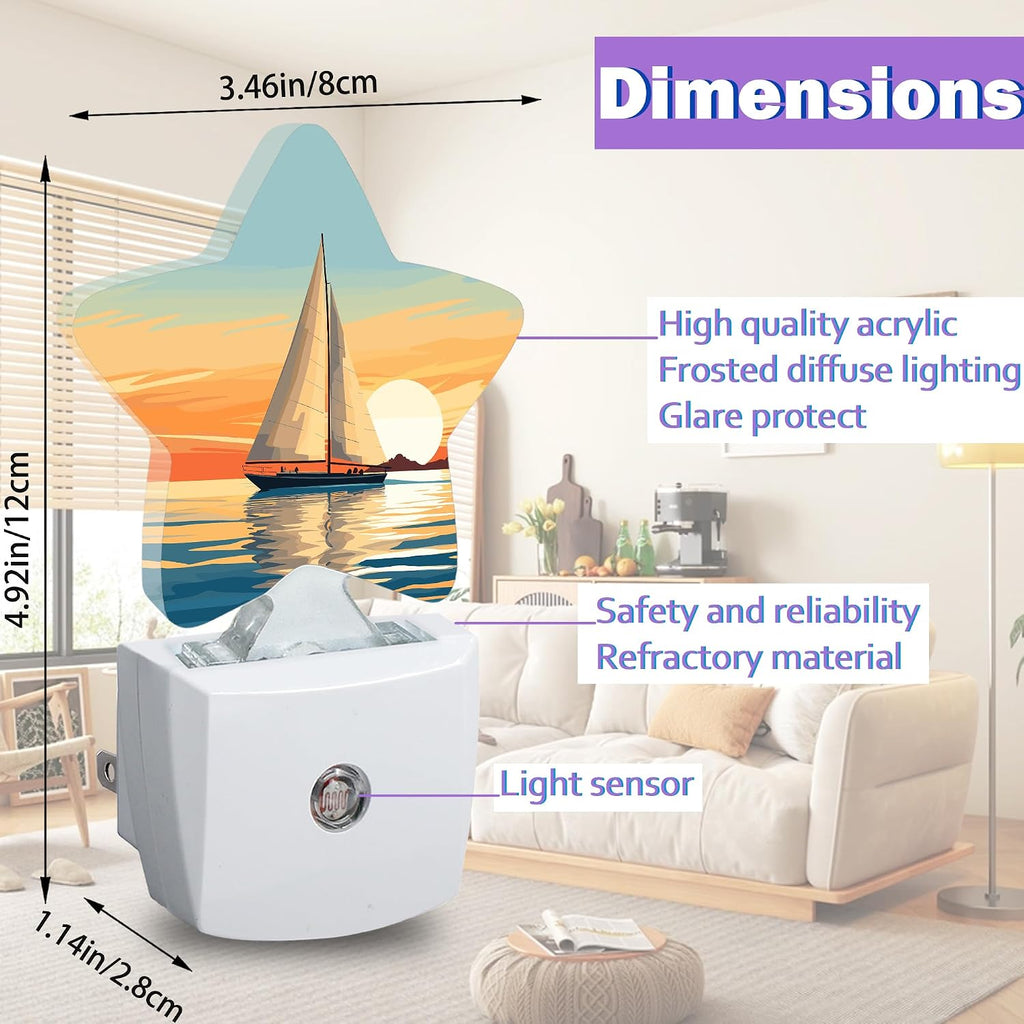 Night Lights Plug Into Wall Decorative, Vintage Sailboat Nightlights for Kids Bedroom, Sea Sunset Energy Efficient Dusk-to-Dawn Sensor…