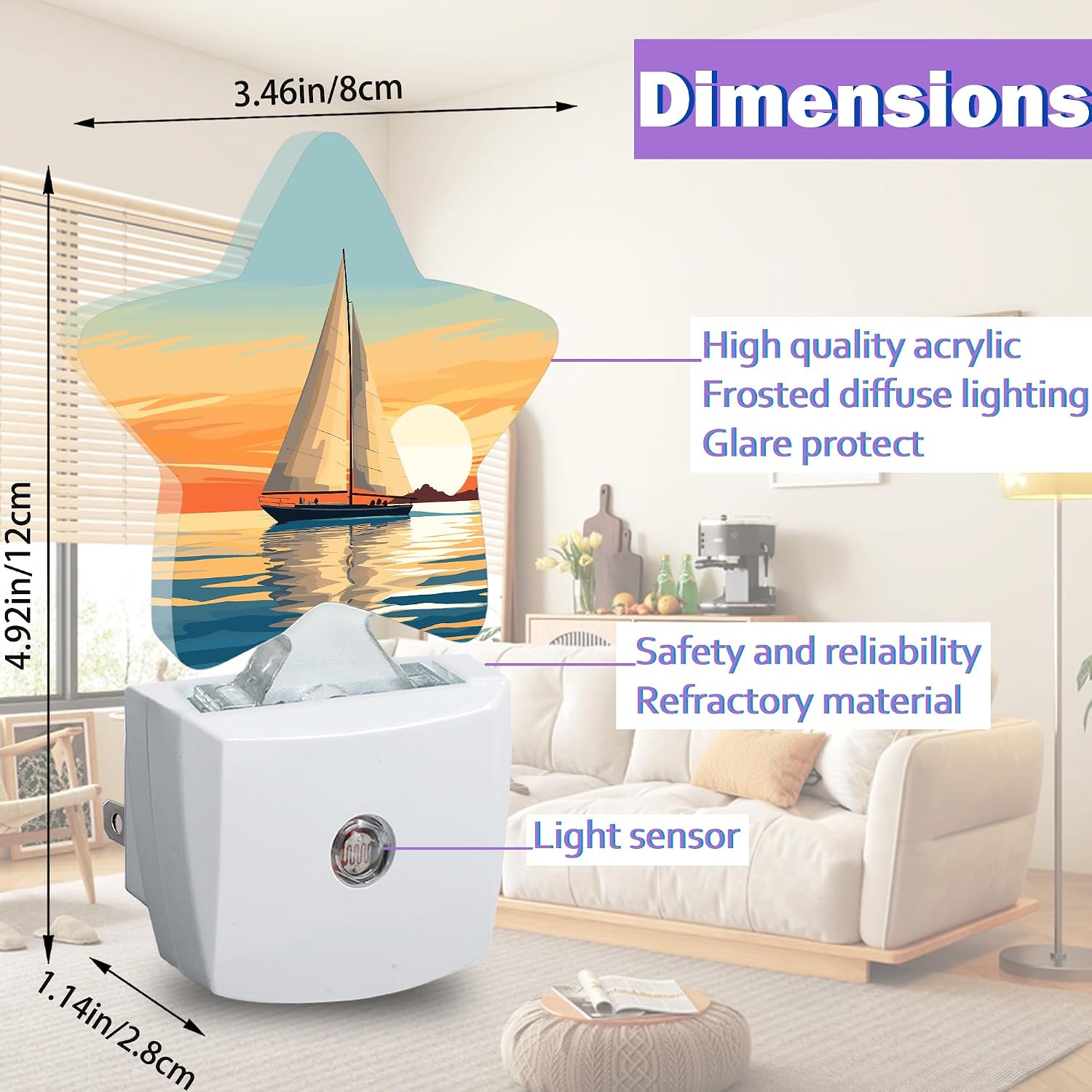 Night Lights Plug Into Wall Decorative, Vintage Sailboat Nightlights for Kids Bedroom, Sea Sunset Energy Efficient Dusk-to-Dawn Sensor…