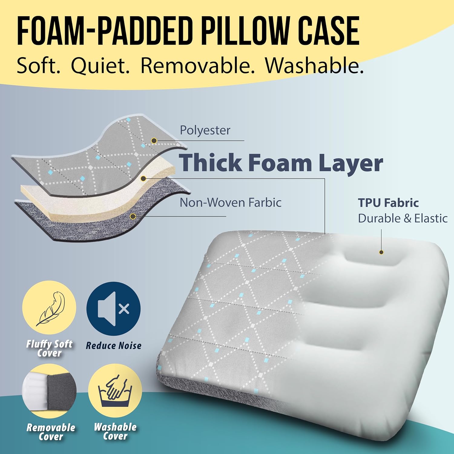 TREKOLOGY ALUFT Pro Inflatable Travel Pillow with Removable Foam-Padded Washable Cover - Quiet Soft-Touch Surface, Adjustable Firmness…