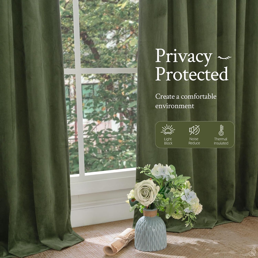 Lamit Sage Green Velvet Curtains 84 Inch Length for Living Room, Super Soft Thermal Insulated Room Darkening Panels Privacy Back Tab and Ro…