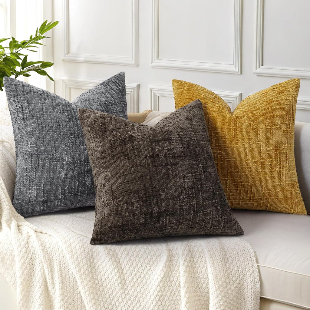 decorUhome Dark Brown Chenille Throw Pillow Covers 20x20 Set of 2 Textured Soft Cozy Slubby Couch Pillow Covers Modern Farmhouse Boho Decor…