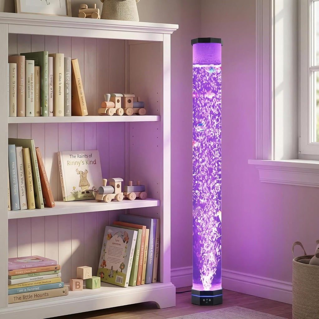 ZorpOrigin Sensory Bubble Fish Lamp 3.6FT, 9 Floating Fish, 16 Color LED & 3-Speed Bubbles, Extra Wide 120mm Tube with Remote Contro…