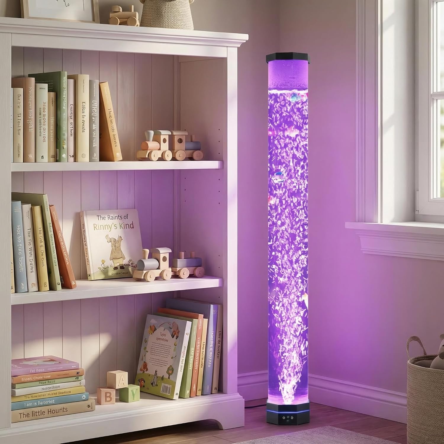 ZorpOrigin Sensory Bubble Fish Lamp 3.6FT, 9 Floating Fish, 16 Color LED & 3-Speed Bubbles, Extra Wide 120mm Tube with Remote Contro…
