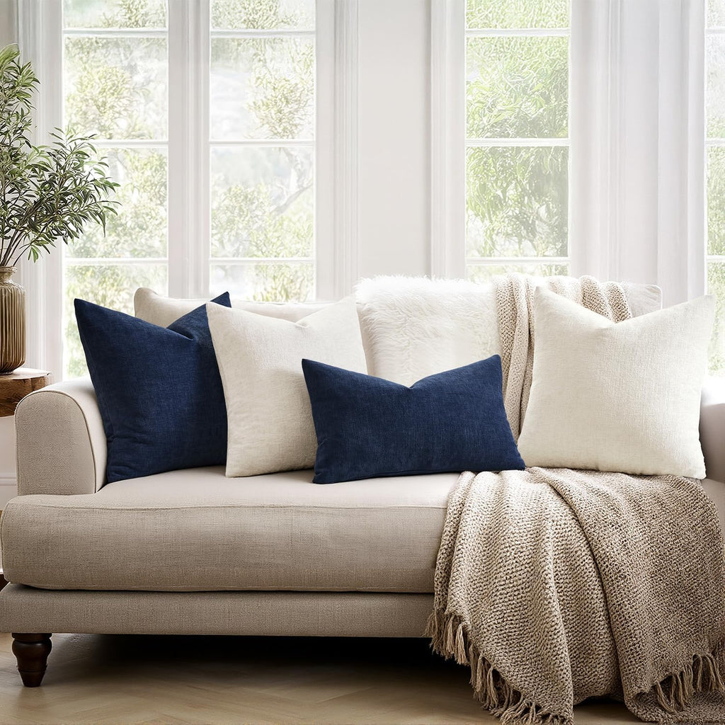 Miulee Navy Couch Pillow Covers 18x18 Inch, Set of 2 Soft Chenille Decorative Square Throw Pillow Covers Farmhouse for Sofa Living Room Bed…