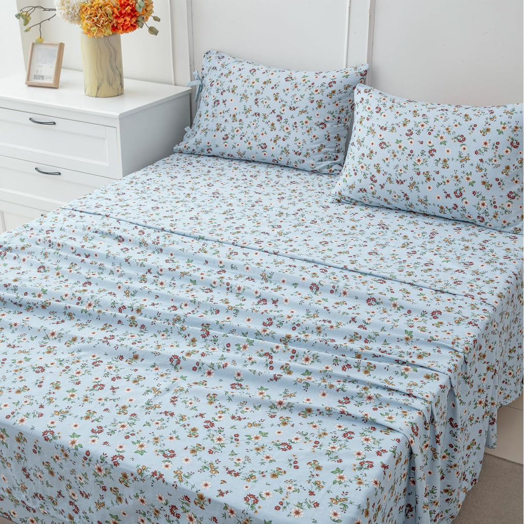 FADFAY Luxury Double Gauze Cotton Full Sheet Set, Vintage Wildflower Floral Muslin Sheets, Ultra Soft Breathable Cottagecore Floral Bed…