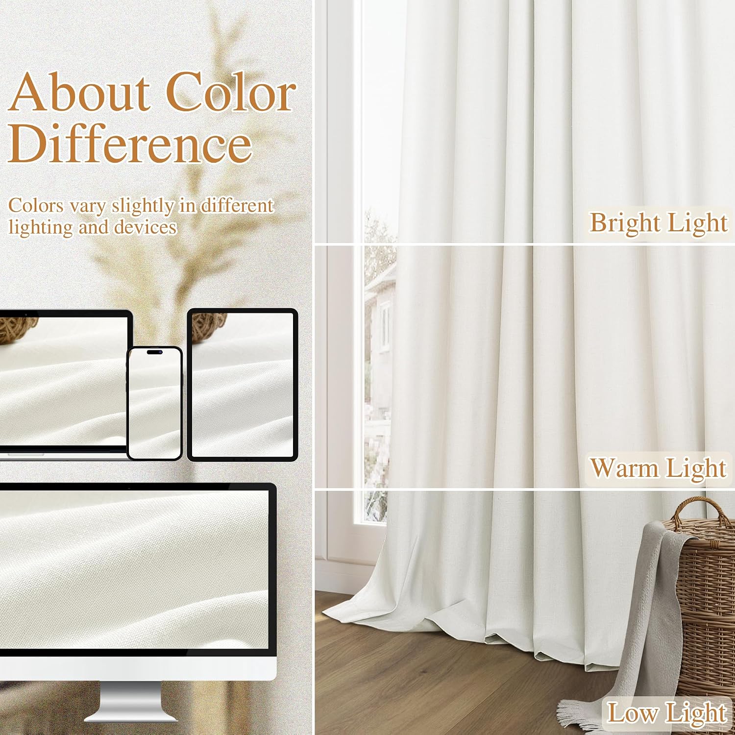 Guken Ivory 100% Blackout Linen Curtains 108 Inch Length 2 Panels Set for Living Room Bedroom Back Tab/Rod Pocket Thermal Insulated Black O…