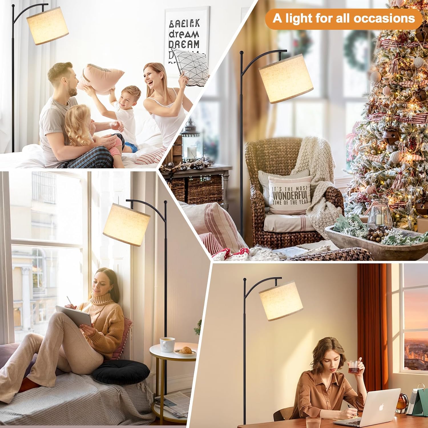 Ambimall 60" Floor Lamp with Remote Control and Stepless Dimmable Bulb, Colors Temperature & Brightness Adjustable, Modern Floor Lamps…