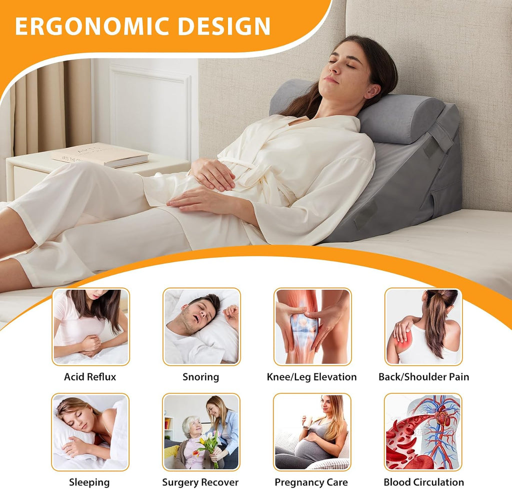 Ruqmuis 3PCS Wedge Pillow Set for After Surgery, Adjustable 9&12 Inch Bed Wedge Pillow for Sleeping, Incline Pillow Wedge for Headboard, Po…