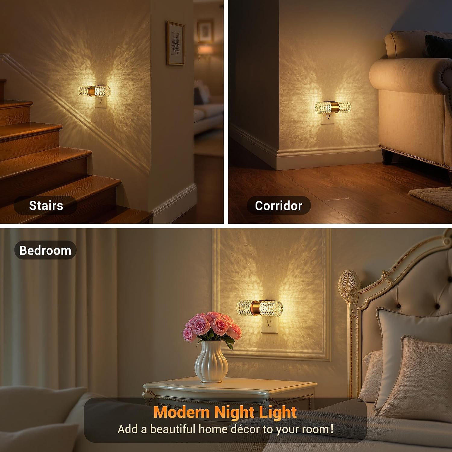 JandCase Night Light, Night Lights Plug into Wall, Automatic LED Night Light with Adjustable Brightness, 3000K Plug in Night Lights with…
