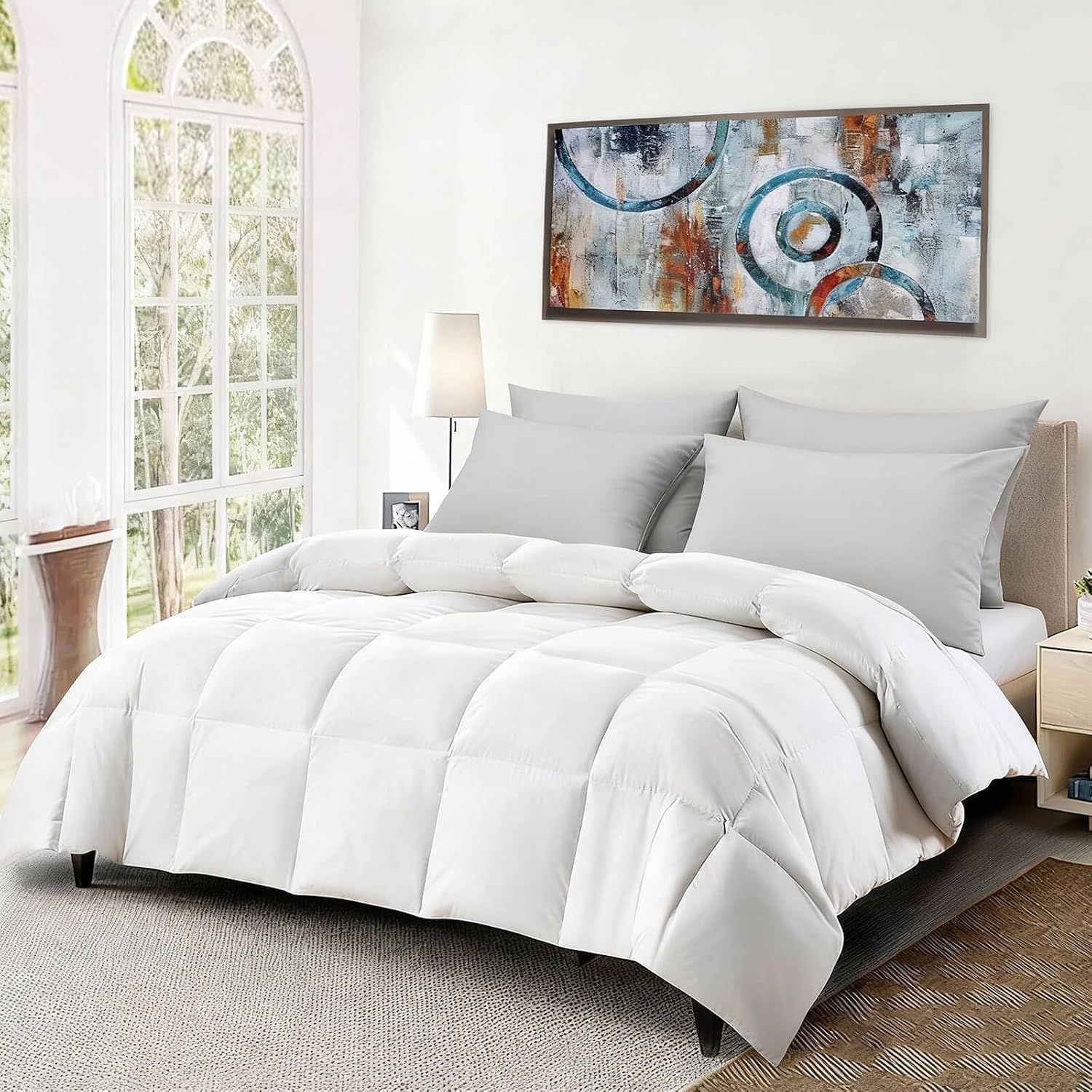 Flat Ultra Thin Bed Pillows King Size Pillow Set of 2 Extra Soft Down Alternative for Stomach Back Sleeper Light Grey 20x36inches