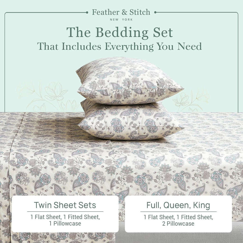 Featherstitchnewyork Feather & Stitch Softest 100% Cotton Sheets, 300 Thread Count Percale Weave Bedding, 16" Deep Pocket, Cooling Sheets,…