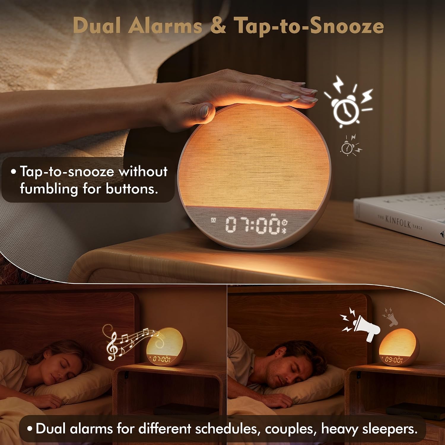 Tap-to-Snooze Sunrise Alarm Clock with Sound Machine, 36 Sounds White Noise Machine for Sleeping Adults, Gradual Sunrise Clock with…