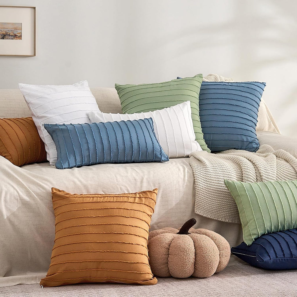 Jellymoni 2 Pack Navy Blue Pillowcases 12" x20", Soft Microfiber Striped Tufted Pillow Covers(Pillows are not Included) 2 Pack 20 inches Bl…